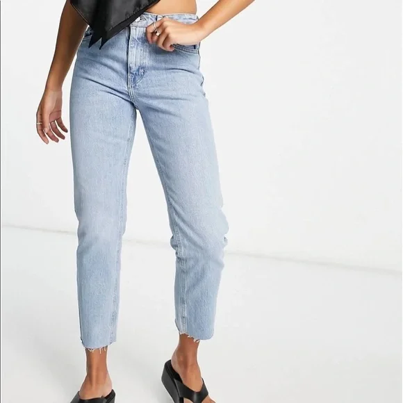 Bleach raw hem straight leg jeans topshop deals